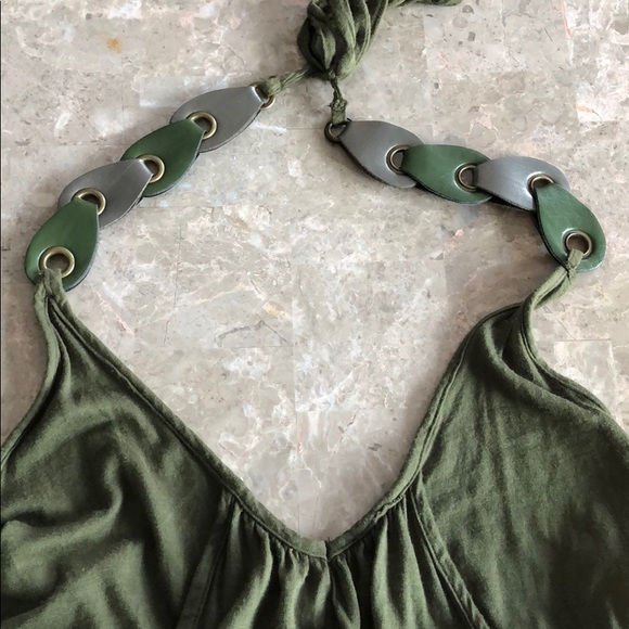Deep emerald halter tank with braided straps - Picture 2 of 3